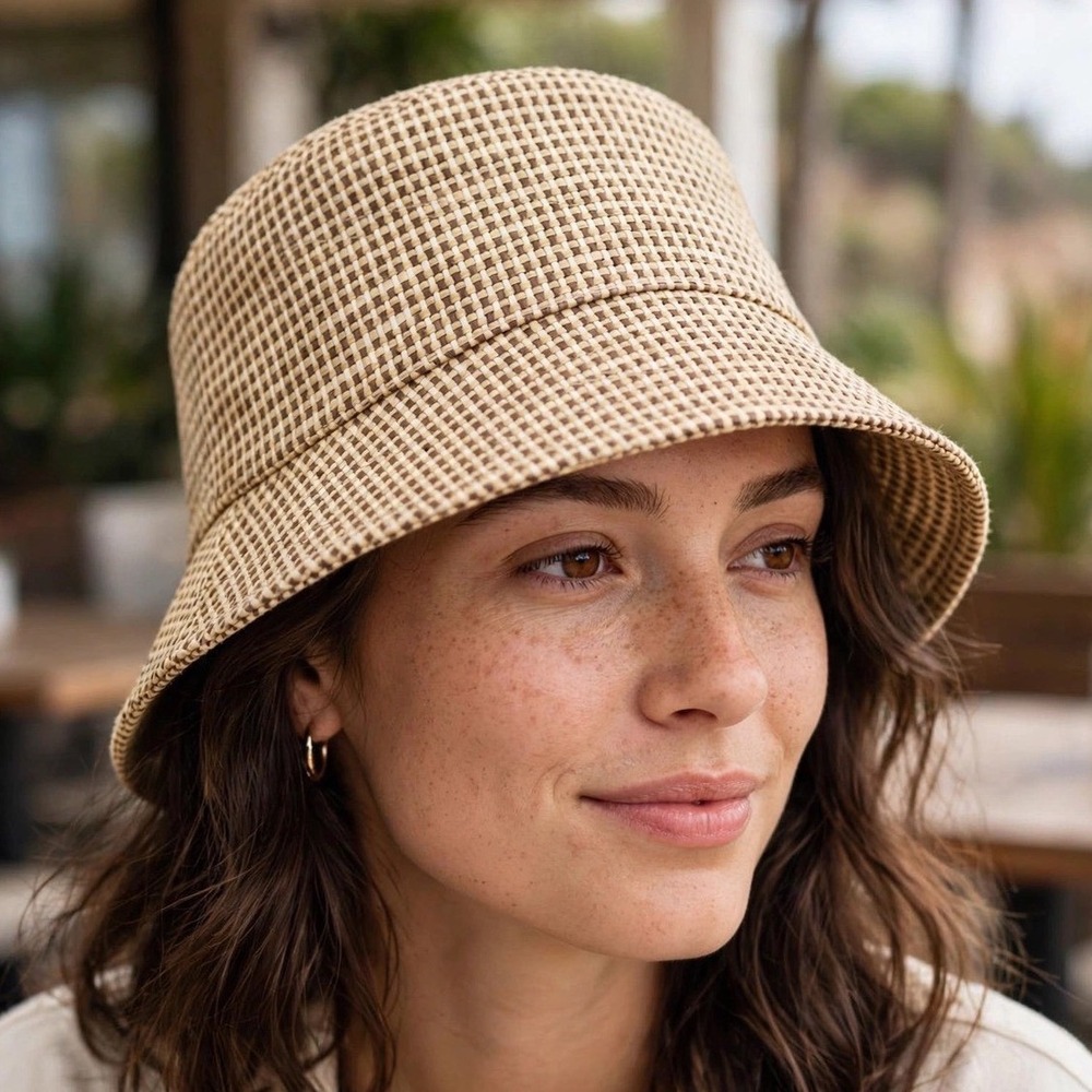 Four Buttons San Diego Hat Co Womens Tan Woven Straw Bucket Hat RN 122405 OS